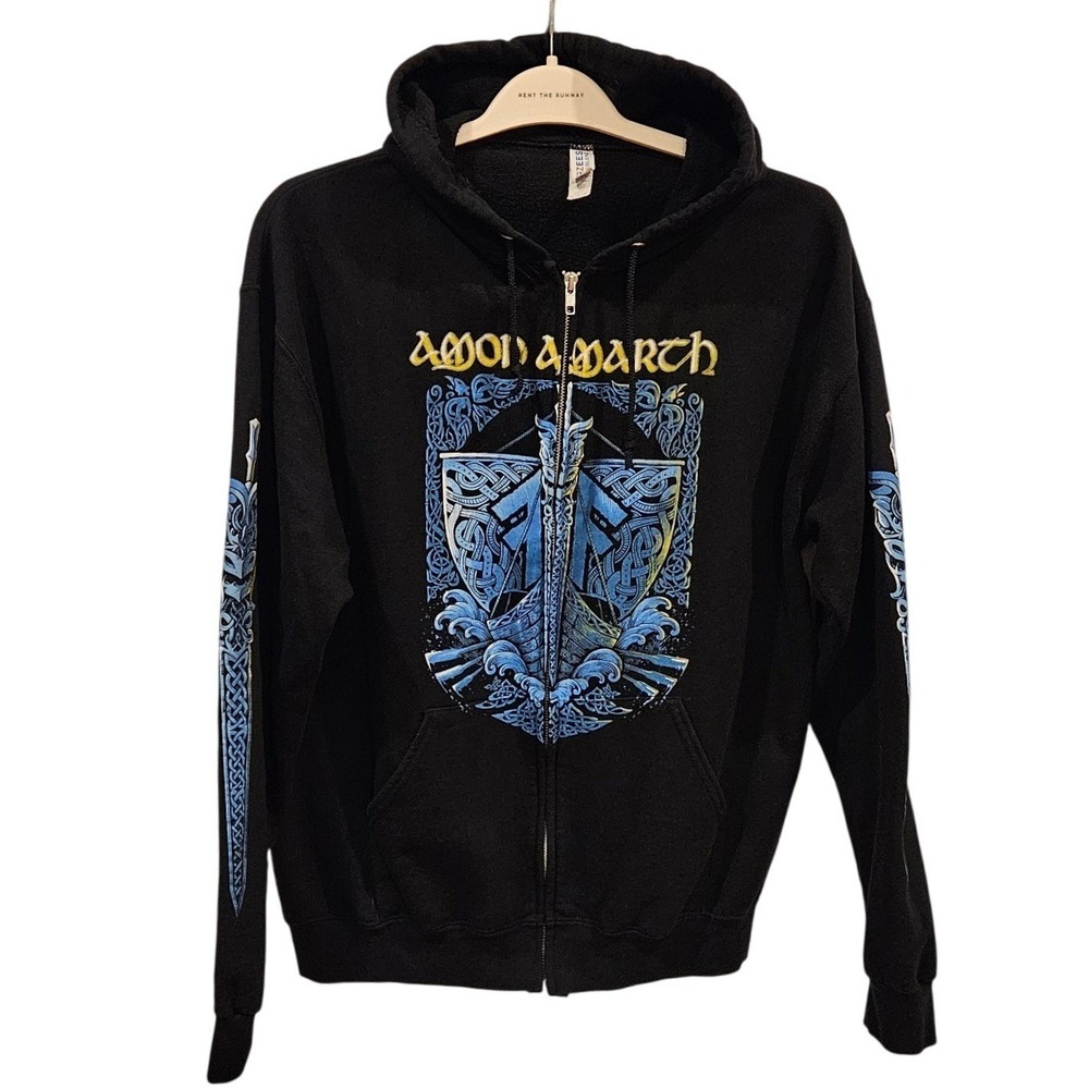 Amon Amarth Viking Norse Row Black Zip Up Hoodie Sweatshirt Mens L